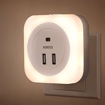 Jerrybox LED Night Light Plug-and-Play Automatic Wall Lights with Dusk to Dawn Sensor and Dual USB Ports