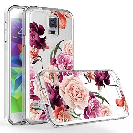 LUOLNH Galaxy S5 Case,Samsung Galaxy S5 Case with Flower,Slim Shockproof Clear Floral Pattern Soft Flexible TPU Back Cover for Samsung Galaxy S5 is V I9600 (Purple)