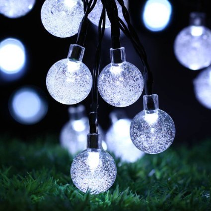 Solar Outdoor String Lights, easyDecor Ball 30 LED 8 Modes 21ft White Decorative Christmas Fairy Globe Light Strings for Party, Indoor Decor, Wedding Decorations, Patio, Garden, Holiday, Home, tree