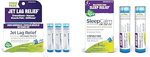 Boiron Jet Lag Relief Kit with Nausea, Stiffness & Drowsiness Relief (240 Pellets) and SleepCalm On The Go Sleep Aid, Melatonin-Free (2 Packs of 80 Count)