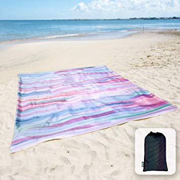 Sunlit Silky Soft Sandfree Beach Blanket Sand Proof Mat with Corner Pockets and Mesh Bag 6' x 7' for Beach Party, Travel, Camping and Outdoor Music Festival