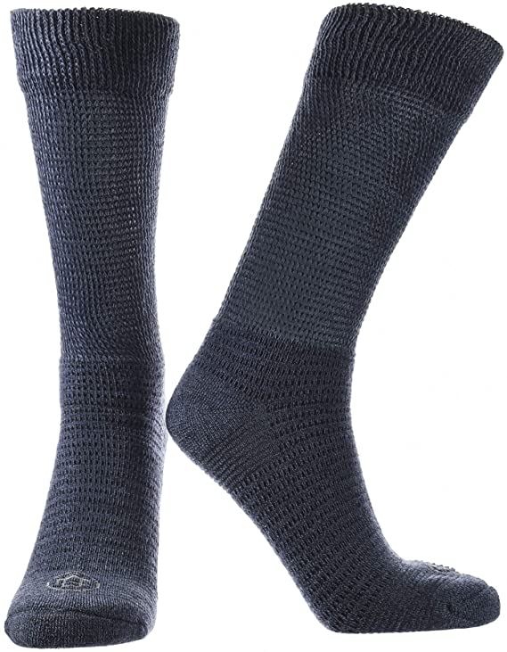 Doctor's Choice Men's Diabetic & Neuropathy Crew Socks, Non-Binding Cushion Crew Sock with Aloe, Antimicrobial, Ventilation, and Seamless Toe, Single Pair, Navy, Mens Large: Shoe Size 8-12