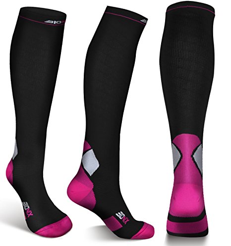 Compression Socks For Men and Women - 20-30mmhg Best Graduated Athletic Fit for Running, Shin Splints, Varicose veins, Maternity Pregnancy, Flight Travel, Nurses Work. Boost Performance, Anti Fatigue, Recover Faster (S/M (Women 4-6.5 / Men 4-8) PAIR, Black & Pink)