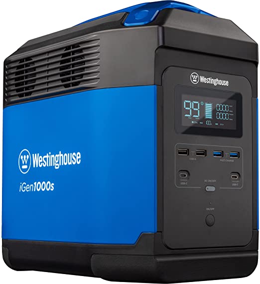 Westinghouse iGen1000s Compact Portable Power Station with 1008 Watt Hours and Solar Power for Camping, Roadtrips, and Outdoor Events, Blue