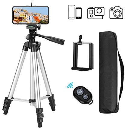 iPhone Tripod with iOS Andriod System, Eocean 50-inch Universal Tripod for Cellphone, Gopro and Camera with Wireless Remote, Compatible with iPhone/Galaxy Note 9/S9/Google (Silver)