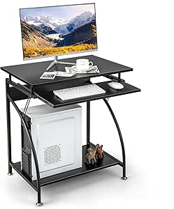 Giantex Computer Desk for Small Spaces, 27.5" Laptop Table with Pull-out Keyboard Tray & Bottom Storage Shelf, Modern Computer Workstation with R-shaped Legs, for Home Office, Bedroom (Black)