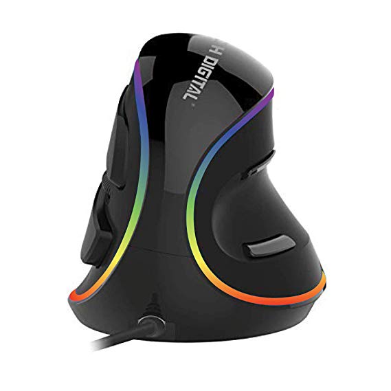 J-Tech Digital Vertical Ergonomic Mouse Wired with Chroma RGB color LED, 5 Adjustable DPI settings for Gaming (800/1200/1600/2400/4000), Scroll Endurance, Removable Palm Rest and Thumb Buttons [V628R]