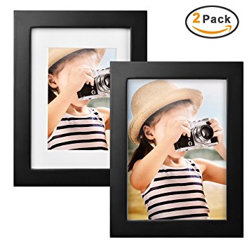 Idealco 5x7 Black Picture Frame 2 Pack Photo Frame Picture- Made of Solid Wood and HD Glass Made to Display Pictures 4x6 with Mat or 5x7 Without Mat for Table Top Display and Wall Mounting Photo Frame