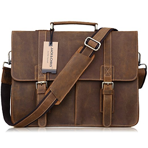 Jack&Chris Men Leather Laptop Bag Briefcase Messenger Bag, N1115