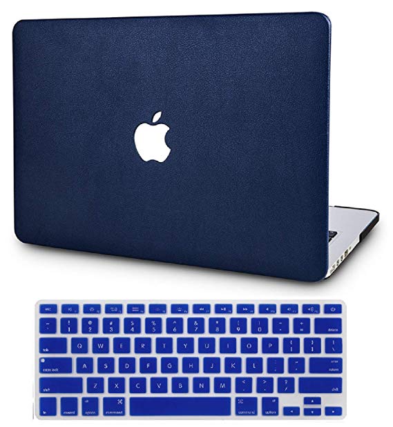 KEC Laptop Case MacBook Pro 15" (2018/2017/2016) w/Keyboard Cover Italian Leather A1990/A1707 Touch Bar (Navy Blue Leather)