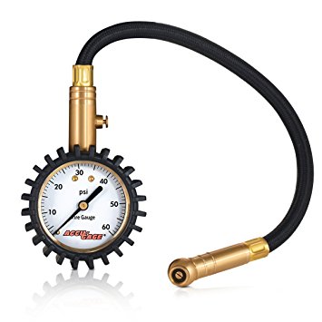 Accu-Gage RH60XA Professional Tire Pressure Gauge with Protective Rubber Guard, Angled Swivel Chuck, 60 PSI