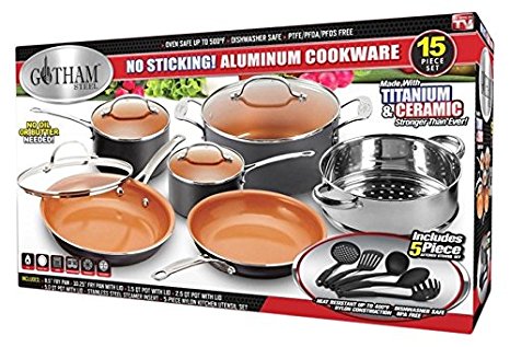 Gotham Steel 15-Piece Titanium and Ceramic Nonstick Copper Frying Pan and Cookware Set – Includes 5 Utensils