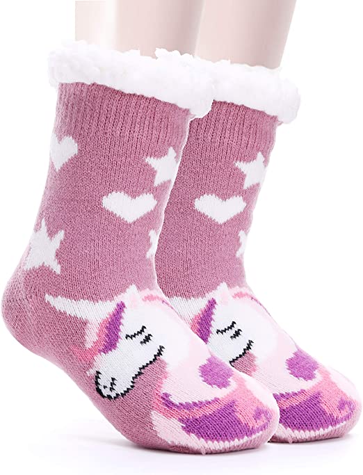 Girls Boys Slipper Socks Fuzzy Thick Plush Warm Sherpa Fleece lined Fluffy Winter Socks For Child Kids Toddlers