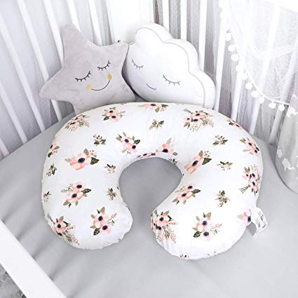 TILLYOU Large Zipper Personalized Nursing Pillow Cover, 100% Egyptian Cotton Soft Hypoallergenic Feeding Pillow Slipcovers for Baby Girls Boys, Fits Standard Infant Support Pillows, Floral