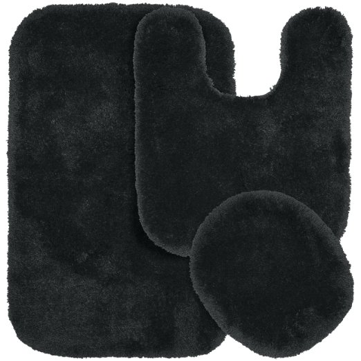 Garland Rug 3-Piece Finest Luxury Ultra Plush Washable Nylon Bathroom Rug Set, Dark Gray