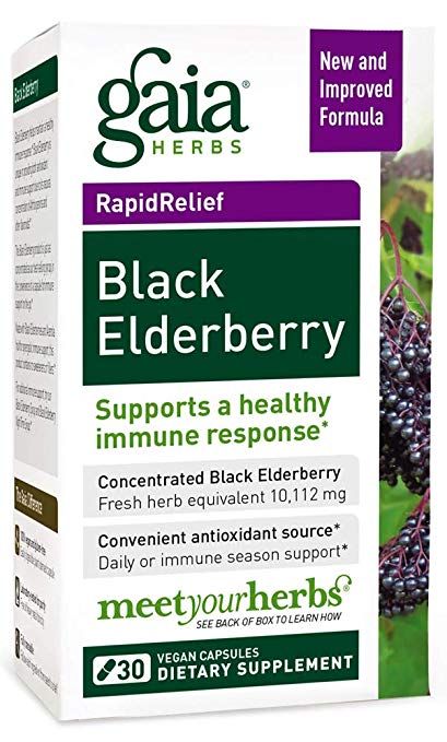 Gaia Herbs Black Elderberry, Vegan Powder Capsules, 30 Count (Pack of 2) – Organic Sambucus Elderberry Extract, Potent Daily Immune Support