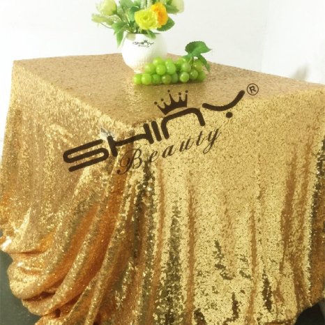 BalsaCircle ST Sequin Rectangular 60-Inch by 102-Inch Tablecloth, Gold
