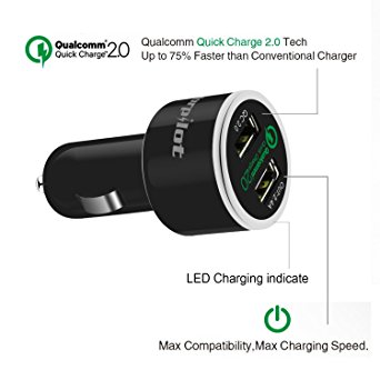 Morpilot®30W 2 Ports USB Car Charger,with Qualcomm Quick Charge 2.0&Smart Autosense Technology.Smart LED Indicates Charging Speed.Includes a 3.3 ft Quick Charge & Sync micro Cable
