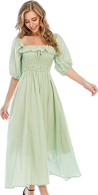 R.Vivimos Women Summer Half Sleeve Cotton Ruffled Vintage Elegant Backless A Line Flowy Long Dresses