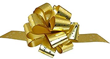 Gold Stars Christmas Pull Bows - 5" Wide, Set of 10, Gift Wrapping Ribbons for Presents, Gift Basket, Wreath, Swag, Garland, Tree Decorations, Ornament