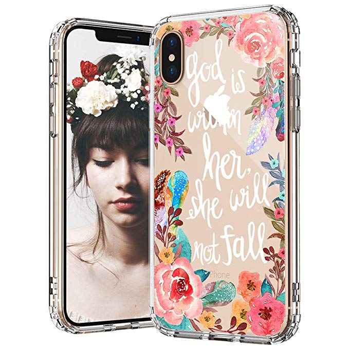 MOSNOVO iPhone Xs Max Case, Floral Flower with Christian Quote Pattern Printed Clear Design Transparent Plastic Back Case with TPU Bumper Protective Case Cover for iPhone Xs Max