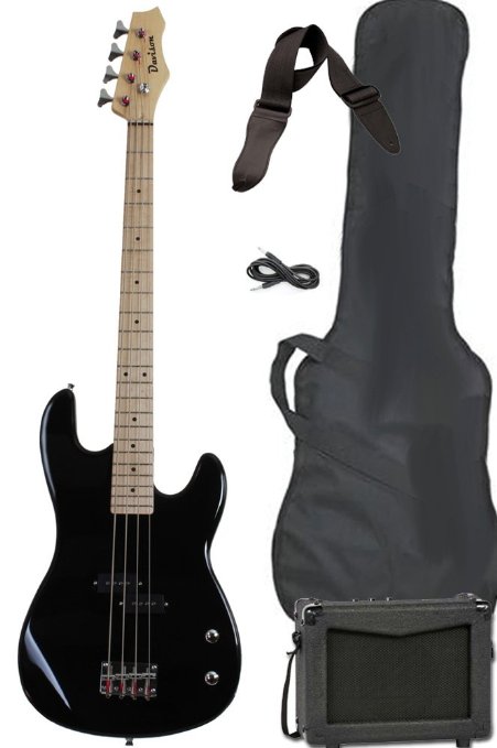 Full Size Electric Bass Guitar Starter Beginner Pack with Amp Case Strap Black Package