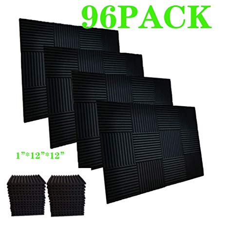 96 Pack Acoustic Panels Soundproof Studio Foam for Walls Sound Absorbing Panels Sound Insulation Panels Wedge for Home Studio Ceiling, 1" X 12" X 12", Black(96PACK, BLACK)