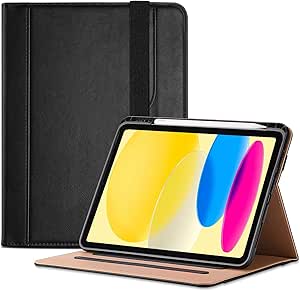 ProCase for iPad 10th Generation Case Vegan Leather 10.9", Upgraded PU Leather Protective Cover Stand Folio Case for 2022 Released iPad Gen 10 A2696 A2757 A2777 -Black