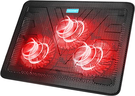 TECKNET Laptop Cooling Pad, Portable Slim Quiet USB Powered Laptop Notebook Cooler Cooling Pad Stand Chill Mat with 3 Blue LED Fans, Fits 12-17 Inches (Red)