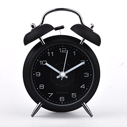 HITO™ 4" Silent Quartz Analog Twin Bell Alarm Clock with Nightlight and Loud Alarm (NO45)
