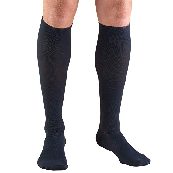 Truform Men's Knee High 30-40 mmHg Compression Dress Socks, Navy, Large