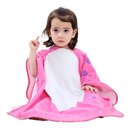 IDGIRLS Hooded Baby Bath Towel Bathrobe and Washcloth Set for Boys Girls 0-7 Year (Rose-red)