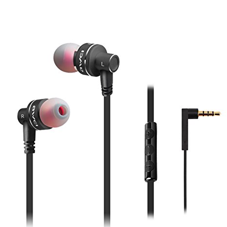 Wired Noise Cancelling Headset Earbuds, Metal In Ear Earphones Stereo Bass Headphones with Mic/Controller and 3.5mm Audio Portfor for Smart Phones Laptop Tablets MP3 (Black)
