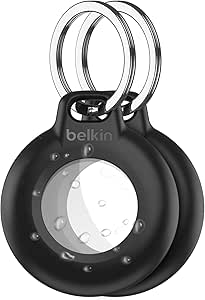 Belkin Waterproof Apple AirTag Secure Holder with Key Ring, Durable Scratch-Resistant AirTag Case, Protective AirTag Keychain Accessory for Keys, Pets, Luggage, Backpacks, and More - Black (2-Pack)