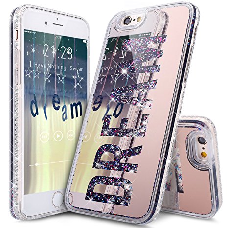 iPhone 6S Plus Case,iPhone 6 Plus Case,ikasus Rose Gold Plating Mirror Dream Liquid Quicksand Flowing Floating Bling Glitter Sparkle Hard Back Soft TPU Bumper Cover Case for iPhone 6S/6 Plus 5.5"