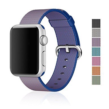 Woven Nylon Fabric Wrist Strap Replacement Band with Classic Square Stainless Steel Buckle for Apple Watch iWatch Series 1 / 2,Sport & Edition,38mm,42mm (Purple 38mm)