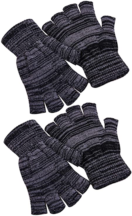 Cooraby 2 Pairs Unisex Warm Half Finger Gloves Winter Fingerless Gloves (L for Adults, M for Teens, S for Kids)