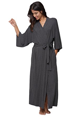 KimonoDeals Women's Soft Sleepwear Modal Cotton Wrap Robe, Long