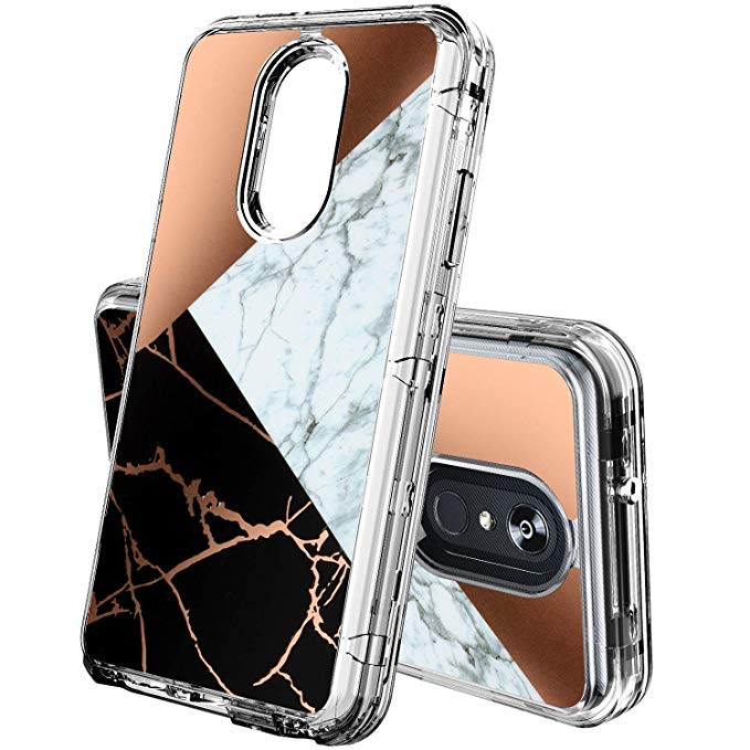 LG Stylo 4 Phone Case,ACKETBOX Marble Shiny Chrome Design Heavy Duty Hybrid 3-Layer Full Body Protective Cover PC Case Clear Bumper  Transparent TPU for LG Stylo 4/Q Stylus/Stylus 4(Marble-01)