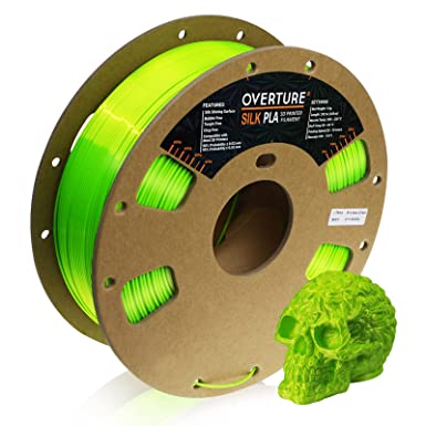 OVERTURE Silk PLA Filament 1.75mm Clog-Free Shiny 3D Printer Filament, 1kg Spool (2.2lbs), Dimensional Accuracy  /- 0.03 mm, Neon Green