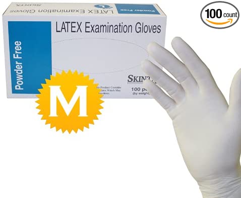 Latex Medical Exam Powder Free Disposable Gloves Size Medium - 9.5" Length - 100 Gloves/Box - Size Medium