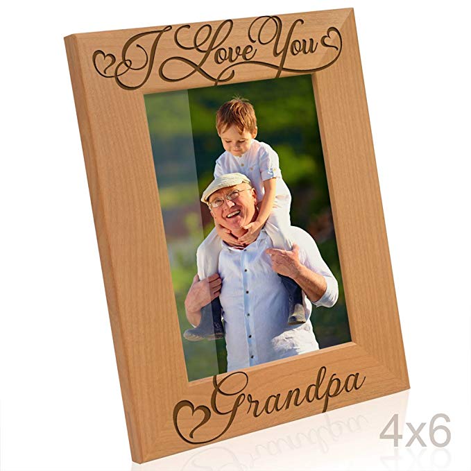 Kate Posh I Love You Grandpa, Grandparent's Day, Best Grandpa Ever, Grandpa & Me, Engraved Natural Wood Picture Frame from Granddaughter, Grandson (4x6-Vertical - Grandpa)