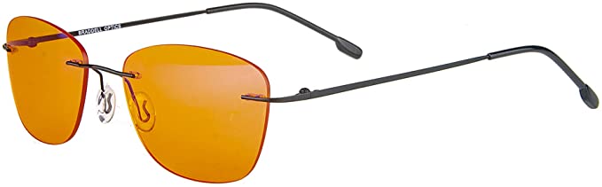 BRADDELL OPTICS Ultra Slim 99% Blue Blocking Rimless Glasses Amber