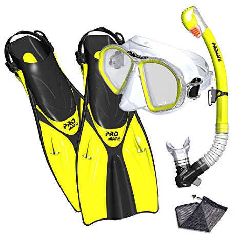 Promate Spectrum Snorkeling Mask Dry Snorkel Fins Gear Bag Set