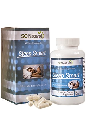 Sleep Smart Natural Sleep Aid - 100% natural ingredients and non-habit forming sleeping aid for a restful natural sleep every night - 60 capsules. Suitable for Vegans