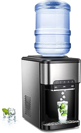 R.W.FLAME 3 in 1 Countertop Water Cooler Dispenser with Ice Maker, Top-Loading Hot & Cold Water Dispenser, Child Safety Lock, Hold 3~5 Gallon Bottle, 4 lbs Ice Storage, for Home and Office Use