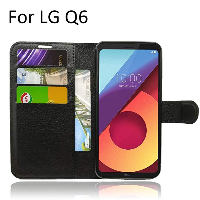 Newzerol for LG Q6 leather case (5.5 inch) [Drop Against] and Used as Phone Stand, Wallet and Card Case PU Leather Flip Phone Case for LG Q6/Q6 /Q6α/Q6 alpha – Black