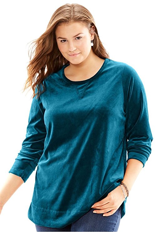 Women's Plus Size Plush Velour Tunic Sweatshirt