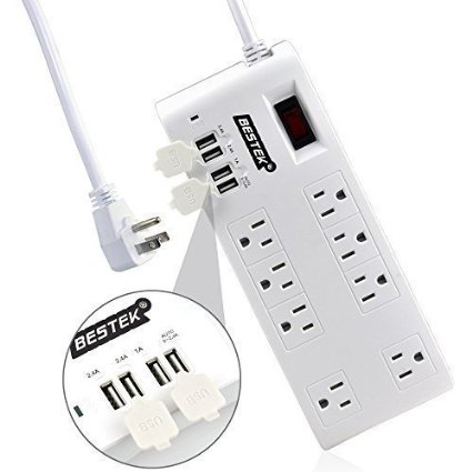 BESTEK 8-Outlet Surge Protector Power Strip 6 Feet Cord with 5.2A 4-Port USB Charging Station