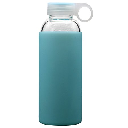 BONISON Novelty Durable Glass Water Bottle with Colorful Soft Silicone Sleeve